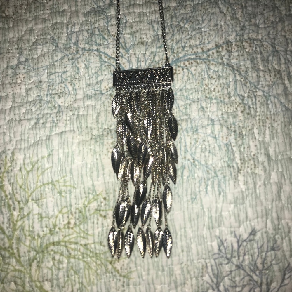 Long dangling silver necklace